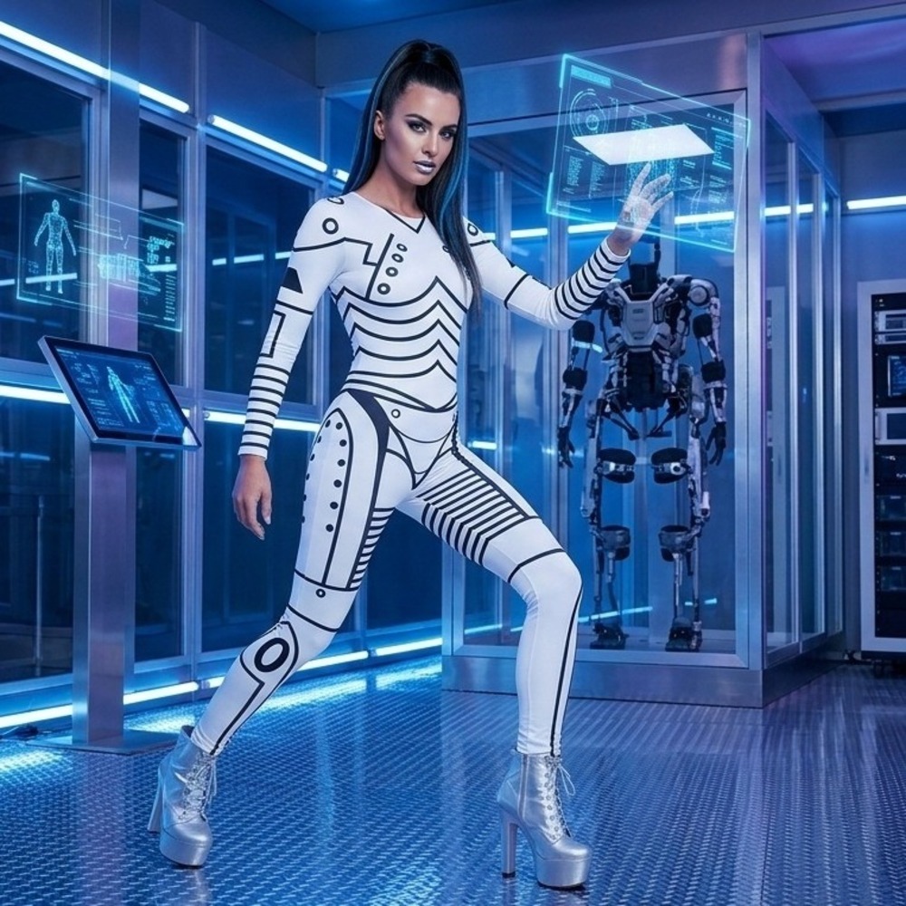 Leg Avenue Killer Robot Costume Women White Black Catsuit Star Wars Size Small